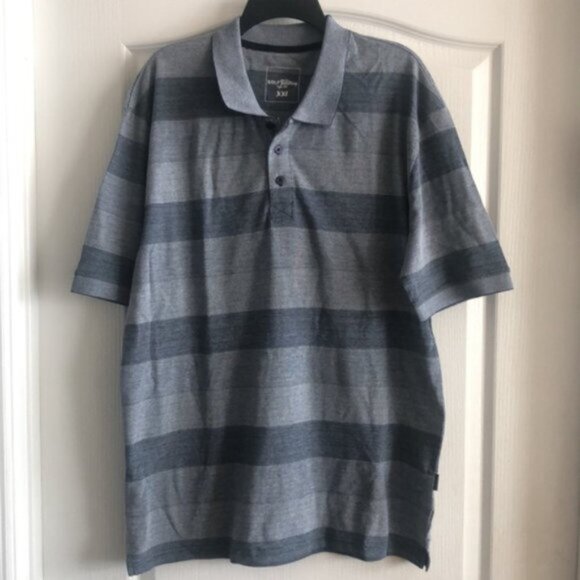 Golf Tailoring Top Polo Shirt for Men 3 button Stripe Blue Grey Short Sleeve XXL - Picture 3 of 8